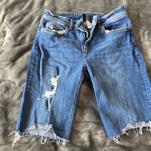Thigh length denim shorts